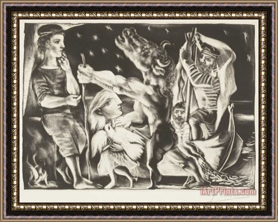 Pablo Picasso Minotaure Aveugle Guide Par Une Fillette Dans La Nuit [blind Minotaur Guided by a Young Girl in The Night], Plate 97 From The Suite Vollard Framed Print